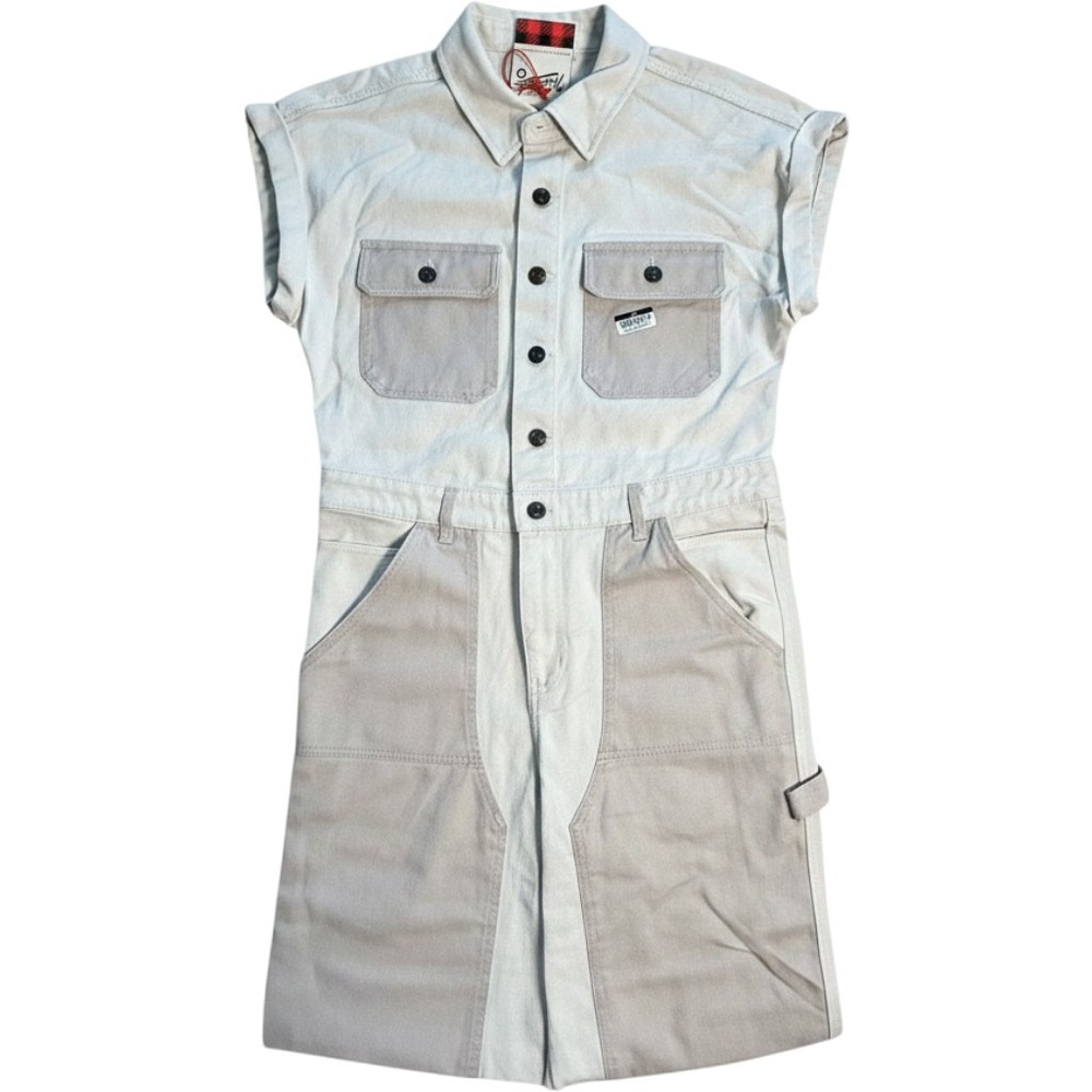 Woolrich x Target Women Colorblock Denim Utility Jumpsuit Ivory Tan Size 2 NEW